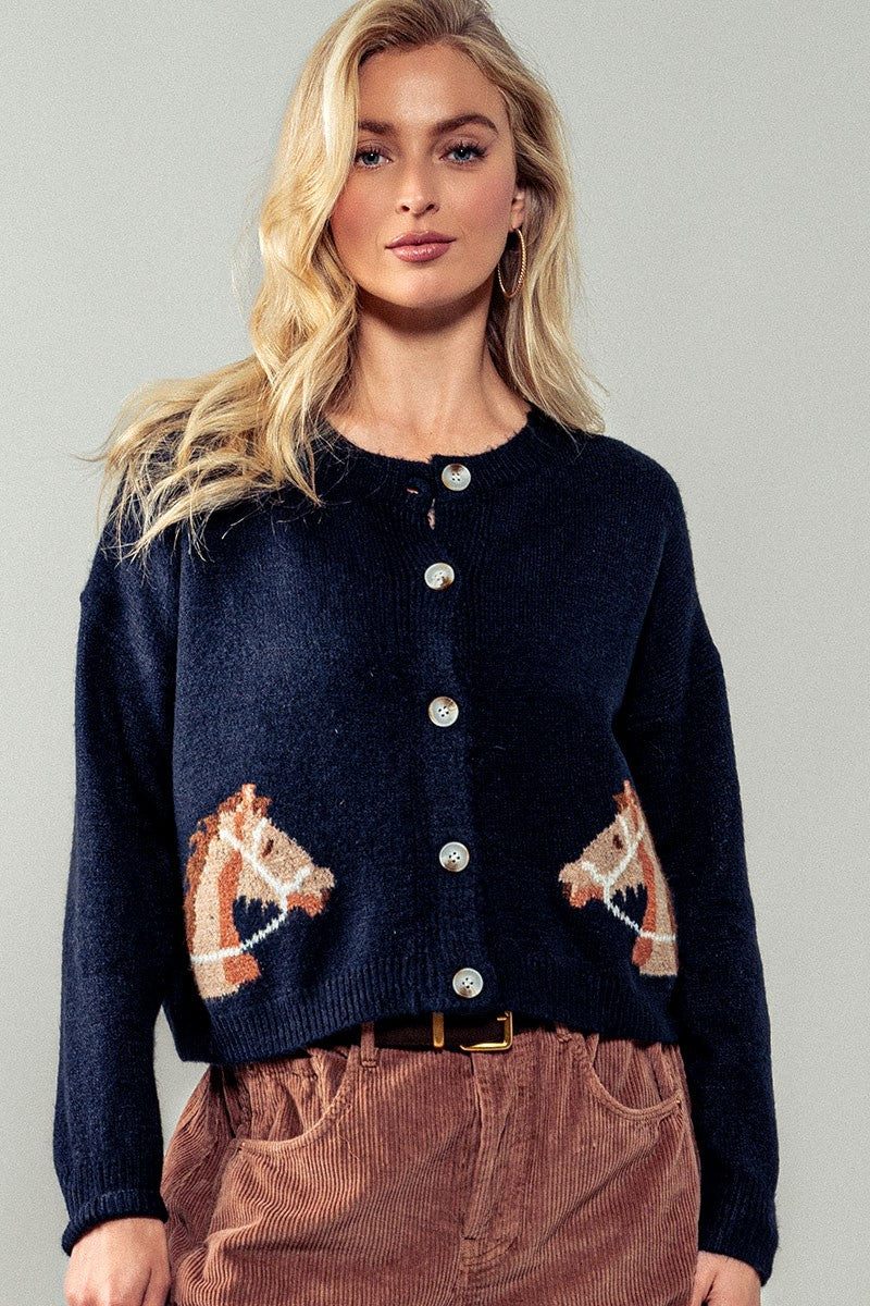 Equestrian Dream Cropped Cardigan Navy