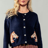 Equestrian Dream Cropped Cardigan Navy