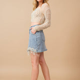 Denim Embellished Pearl Mini Skirt