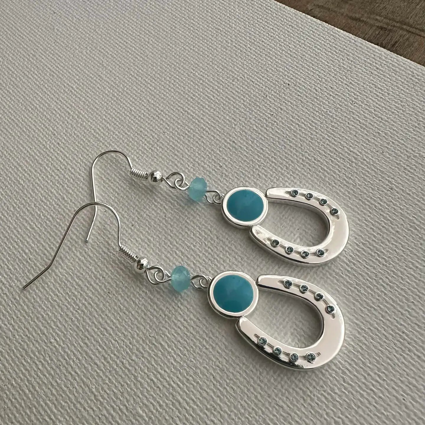 Lucky Horseshoe Aqua Dangles