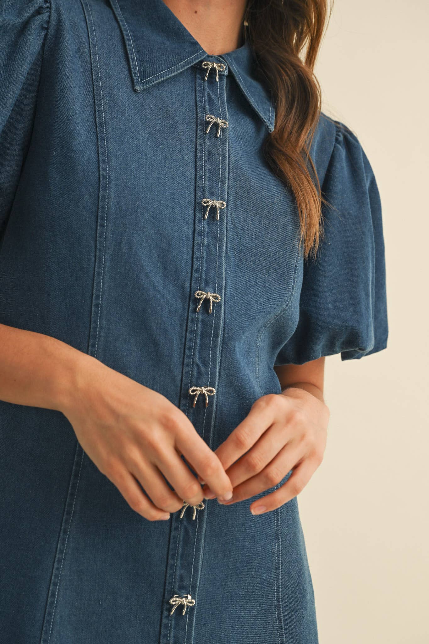 lasso bow denim dress