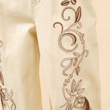 Embroidered Twill Mid Rise Loose Jeans