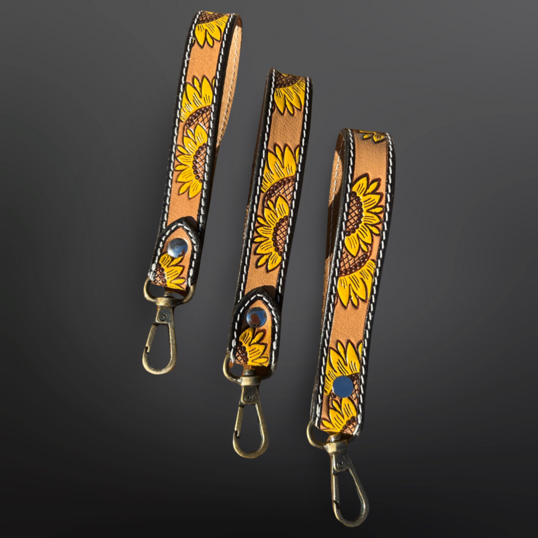 Sunflower Western Leather Keychain