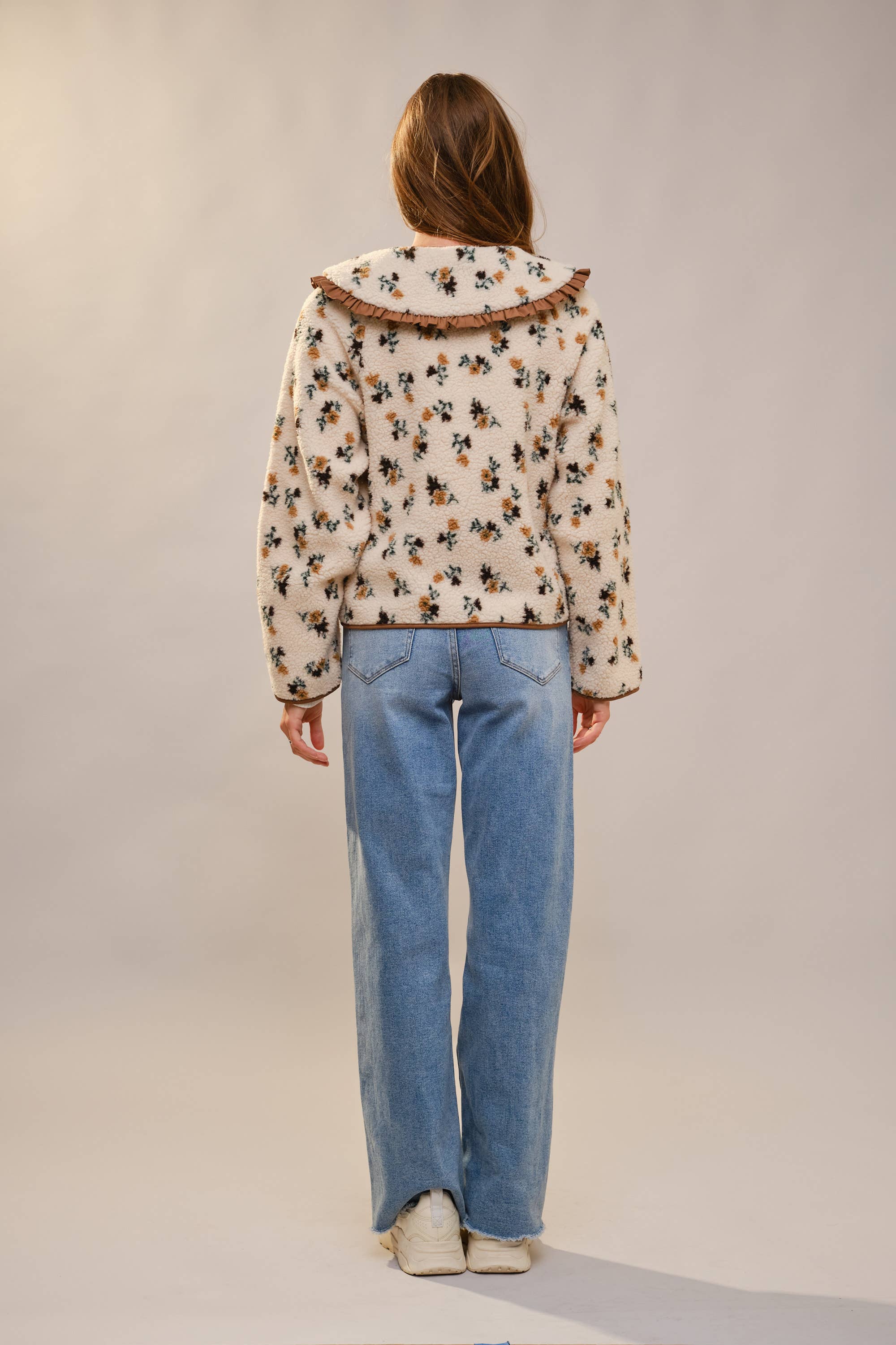 Floral Ruffle Western Sherpa Jacket