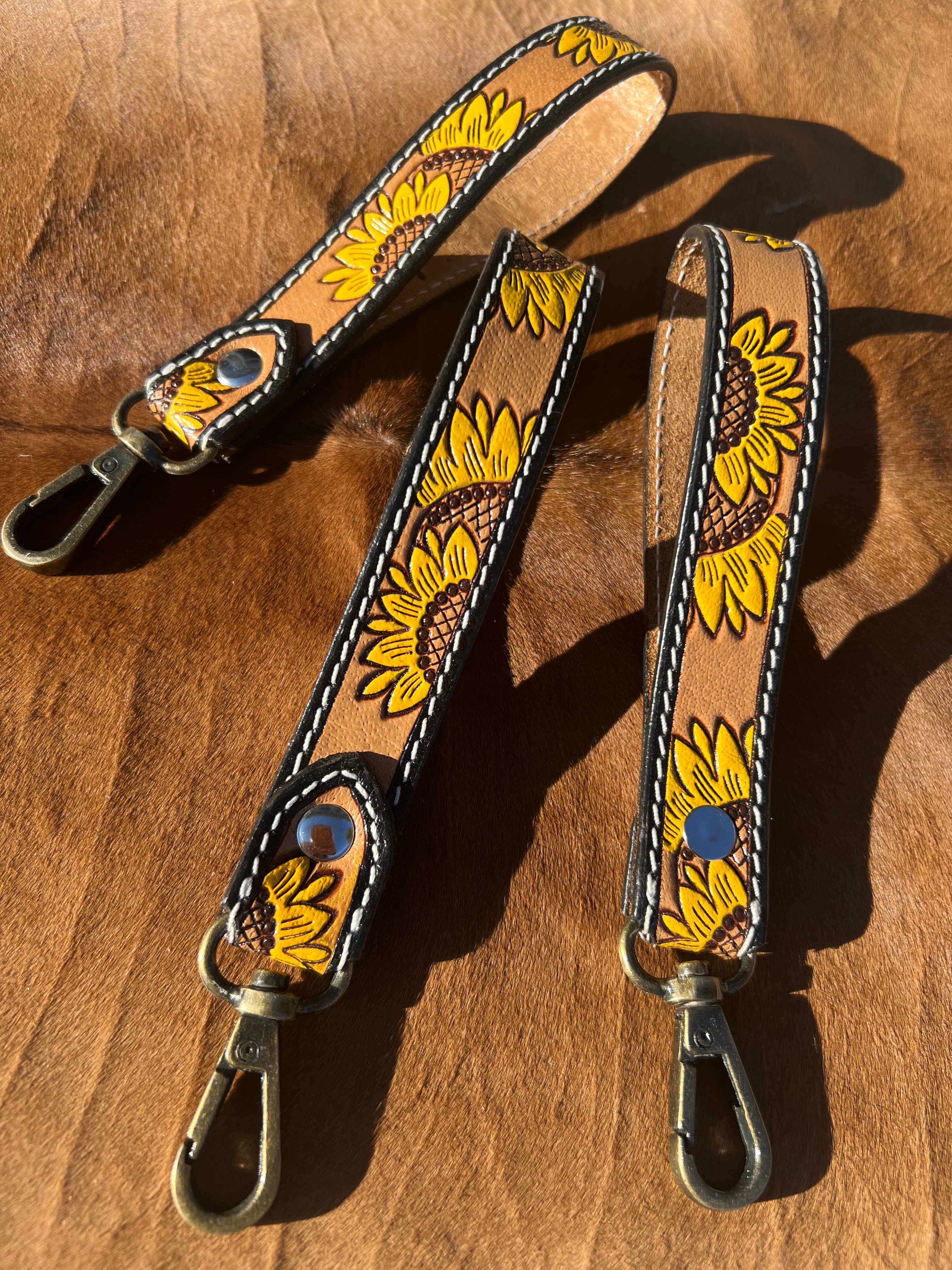 Sunflower Western Leather Keychain