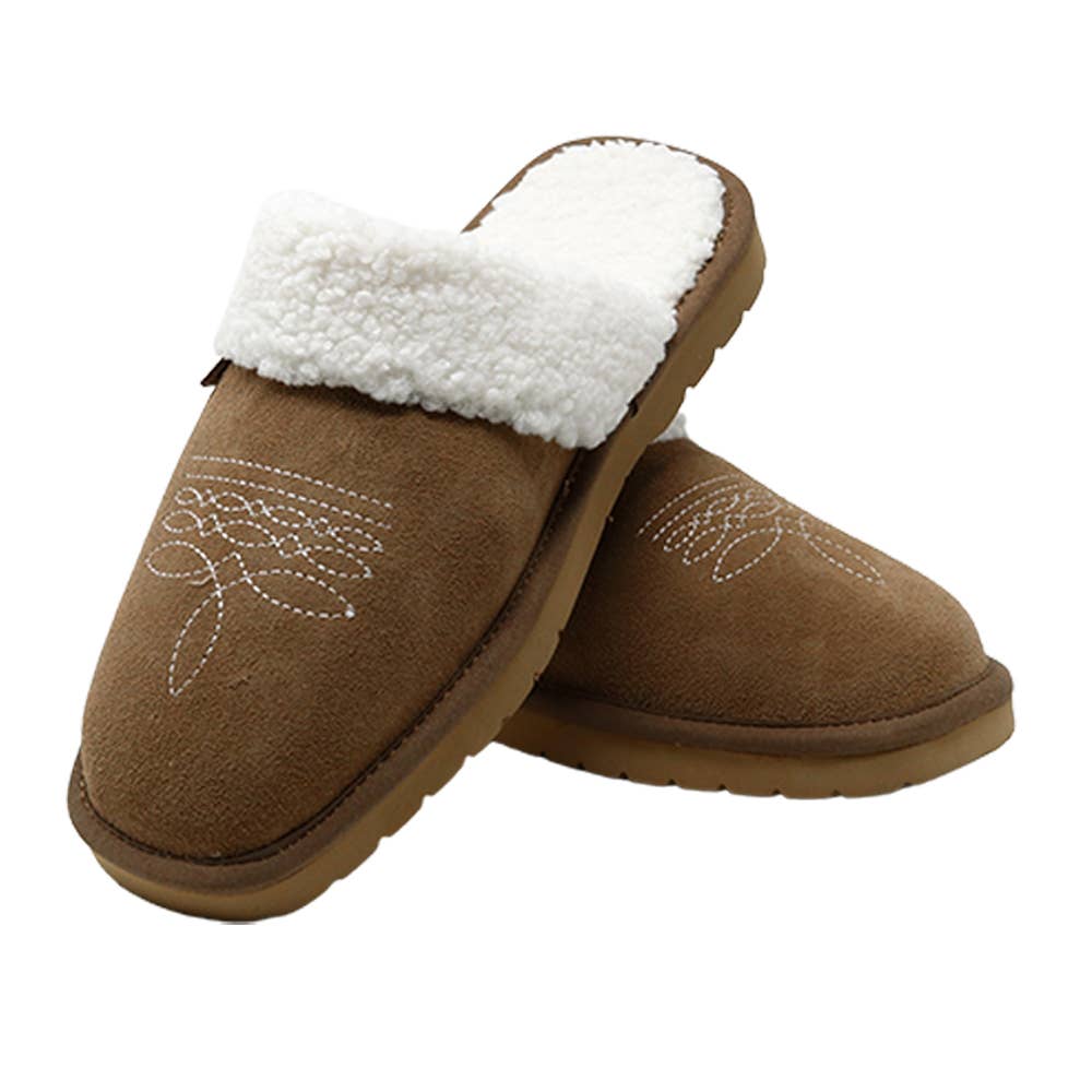 Western Boot Stitch Slippers (Brown)