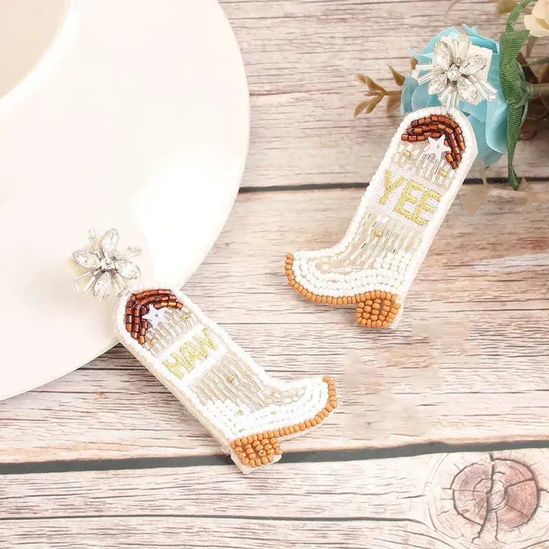 Beaded Cowgirl Earrings White