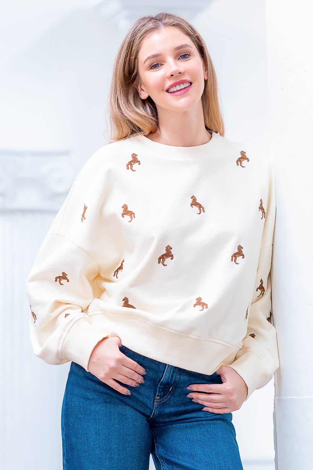 crewneck horse embroidery sweatshirt