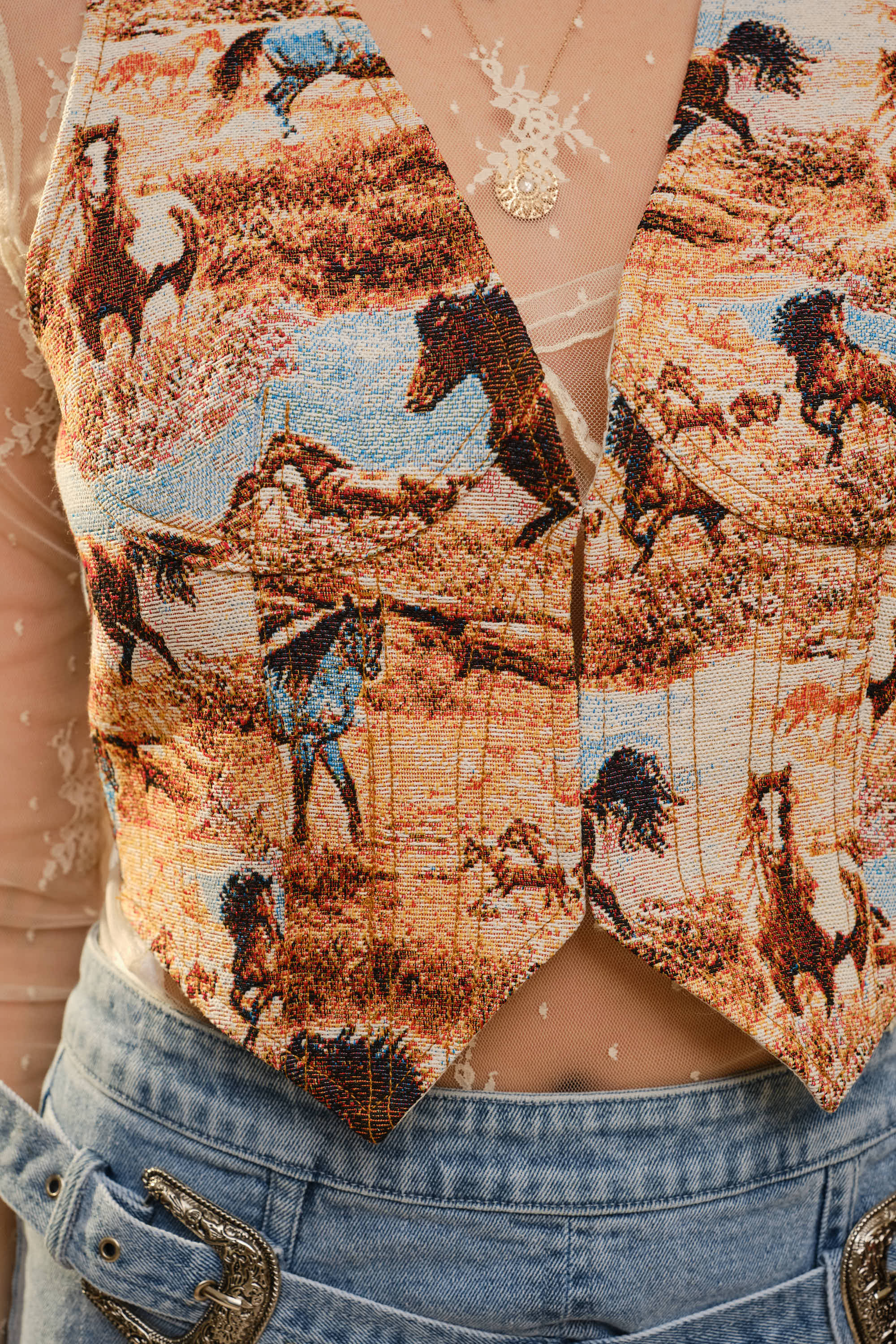 Allover Western Horse Vest