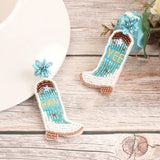 Beaded Cowgirl Earrings Teal