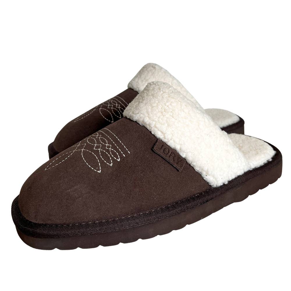 Western Boot Stitch Slippers (Dark Brown)