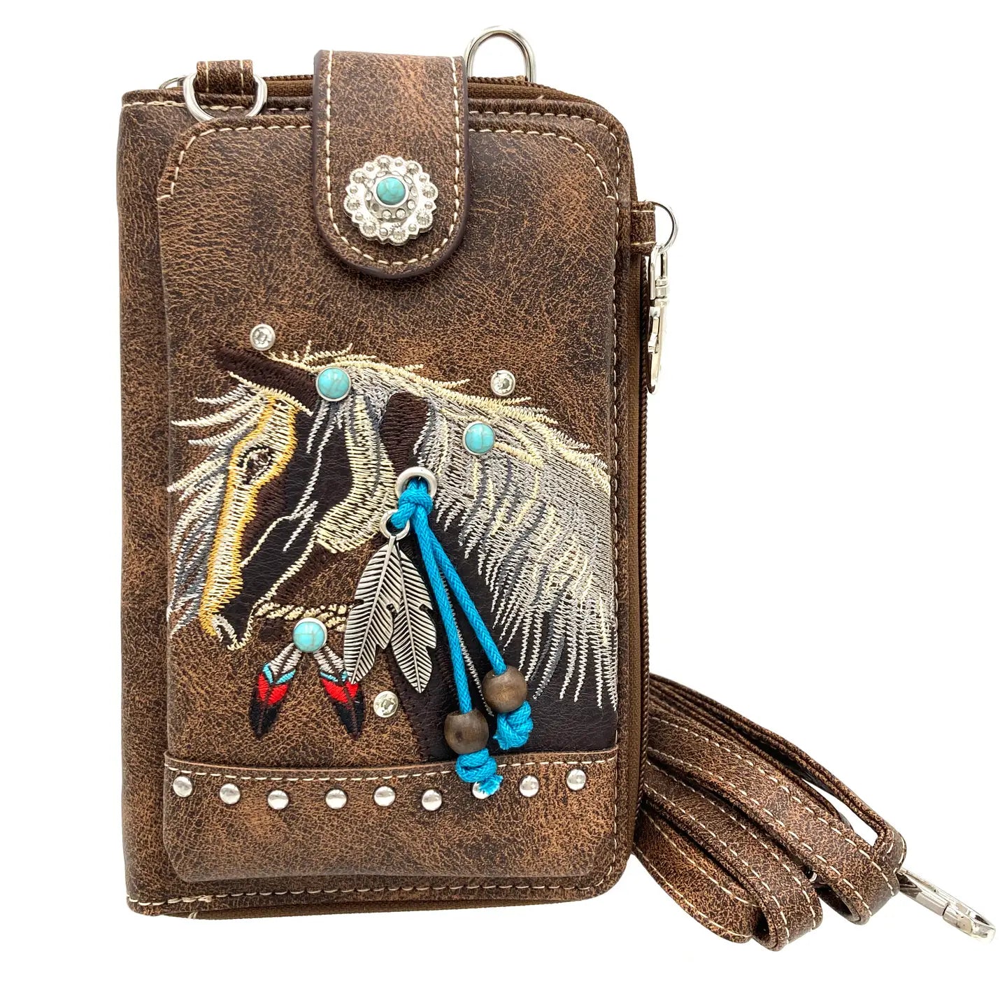 Horse Crossbody Wallet Brown