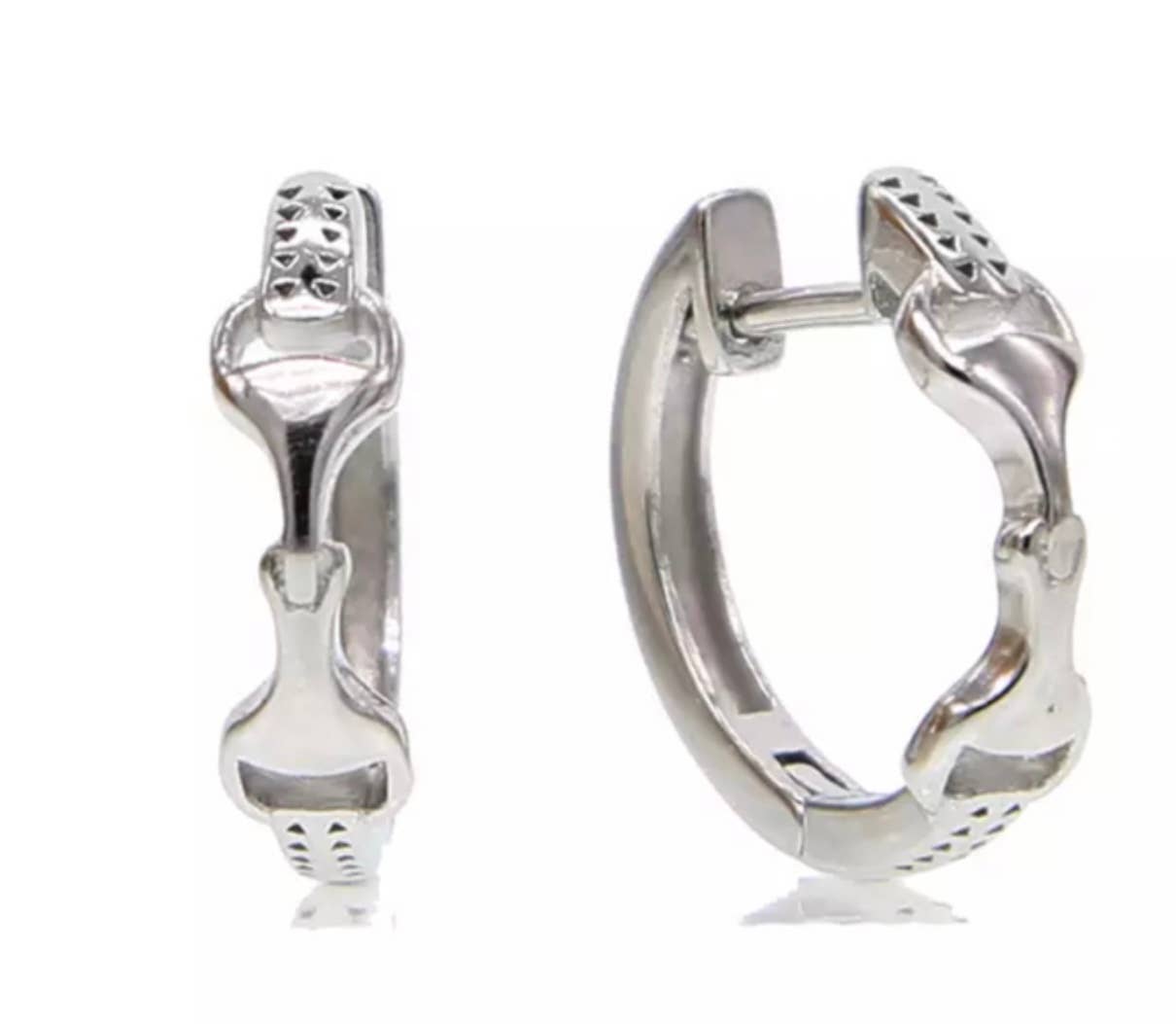 Snaffle Bit Hoop Earrings Silver