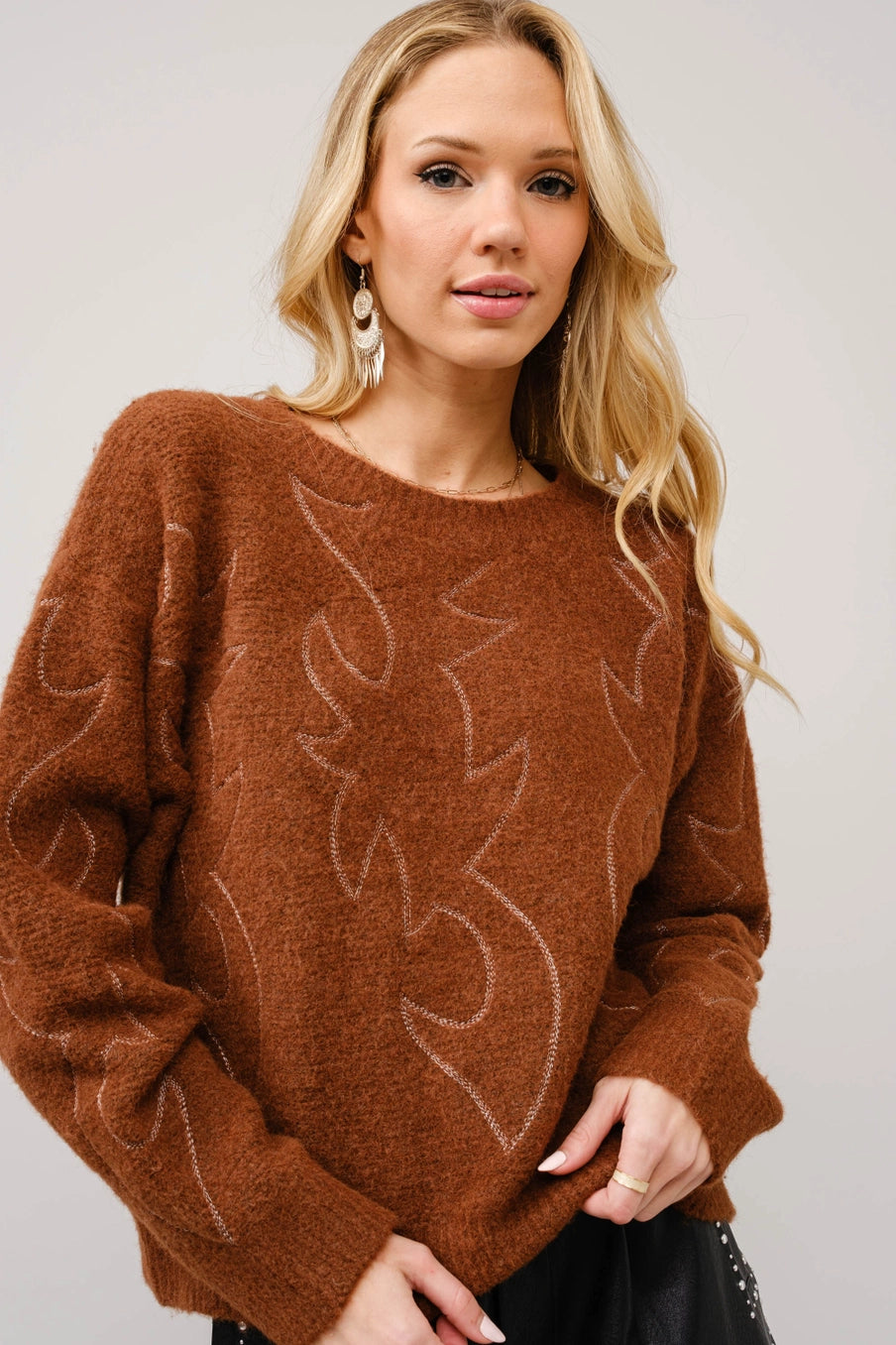 western boot-stitch sweater
