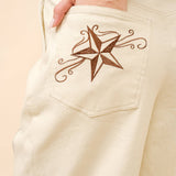Embroidered Twill Mid Rise Loose Jeans