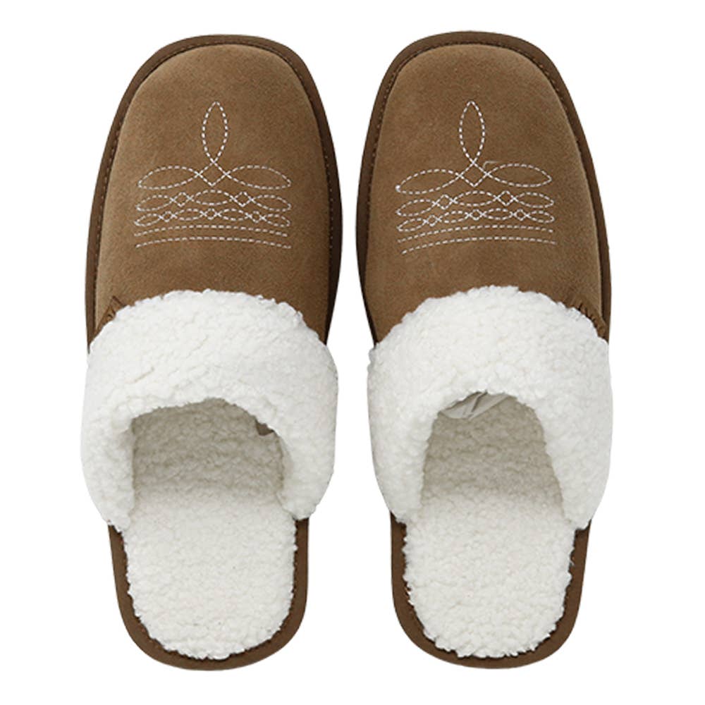 Western Boot Stitch Slippers (Brown) L (9-10)
