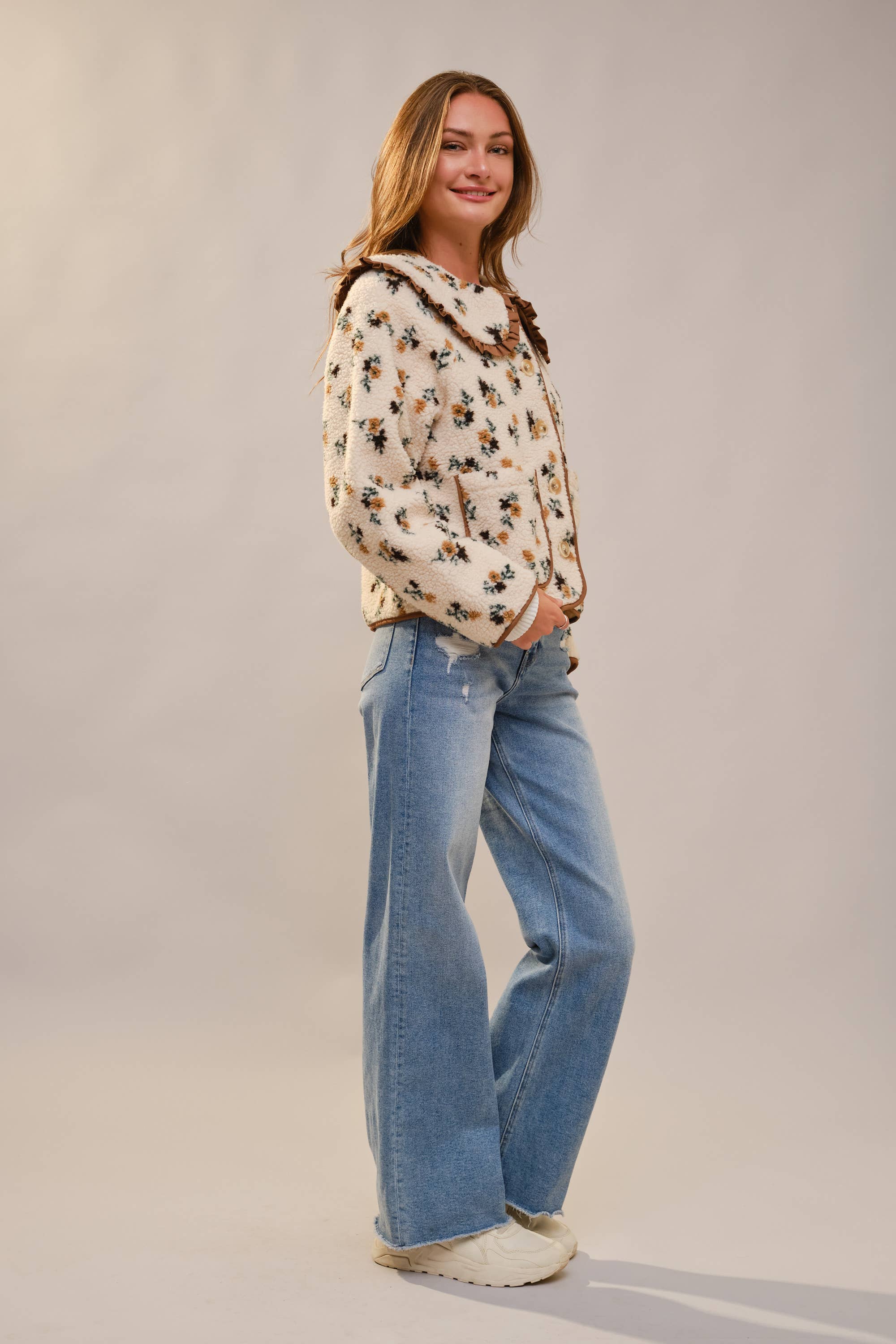 Floral Ruffle Western Sherpa Jacket