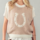 Horseshoe Sweater Vest Medium Large Tan
