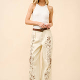 Embroidered Twill Mid Rise Loose Jeans