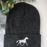 White Horse Beanie (Charcoal)