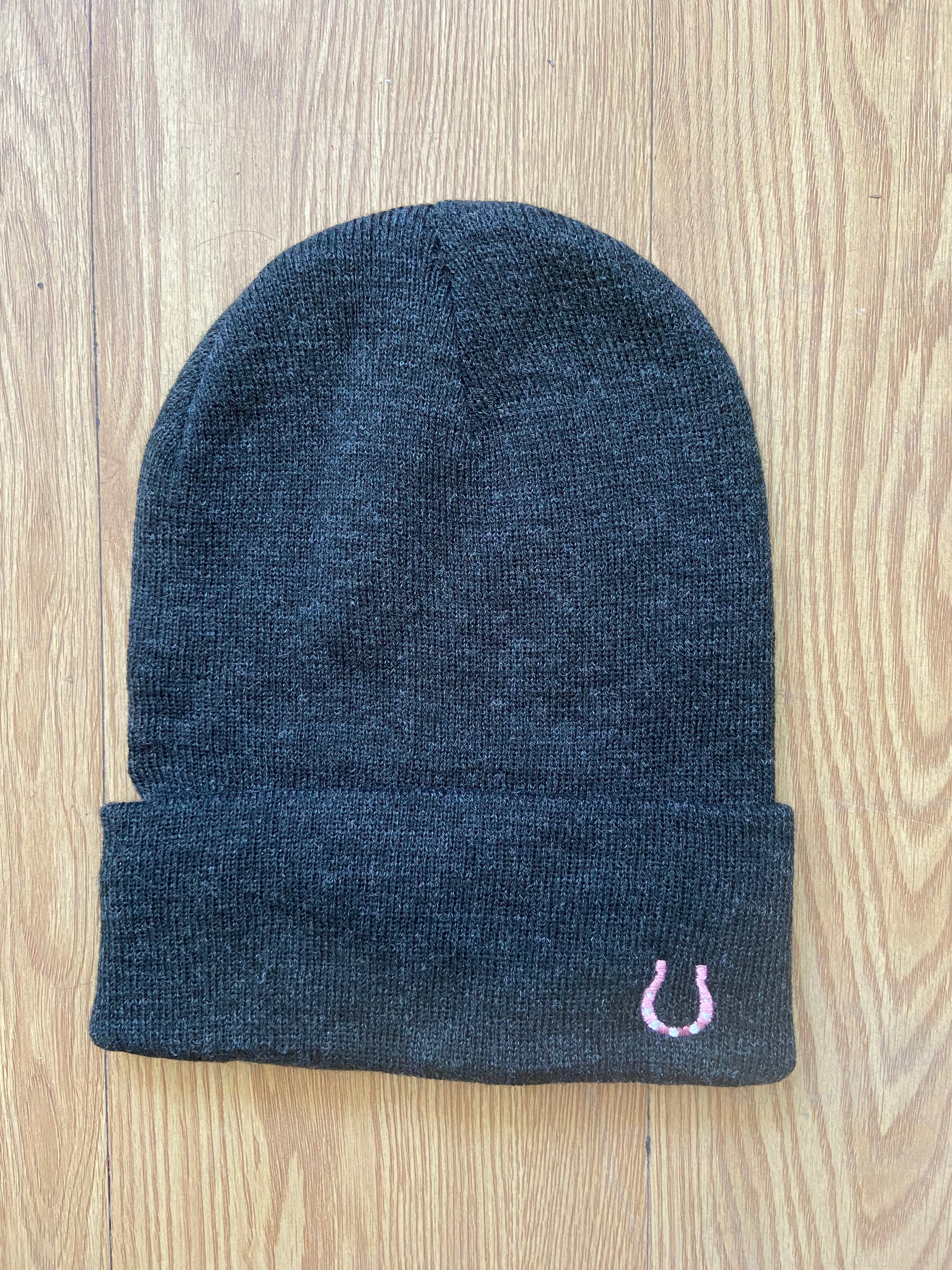 Pink Horseshoe Beanie (Charcoal)