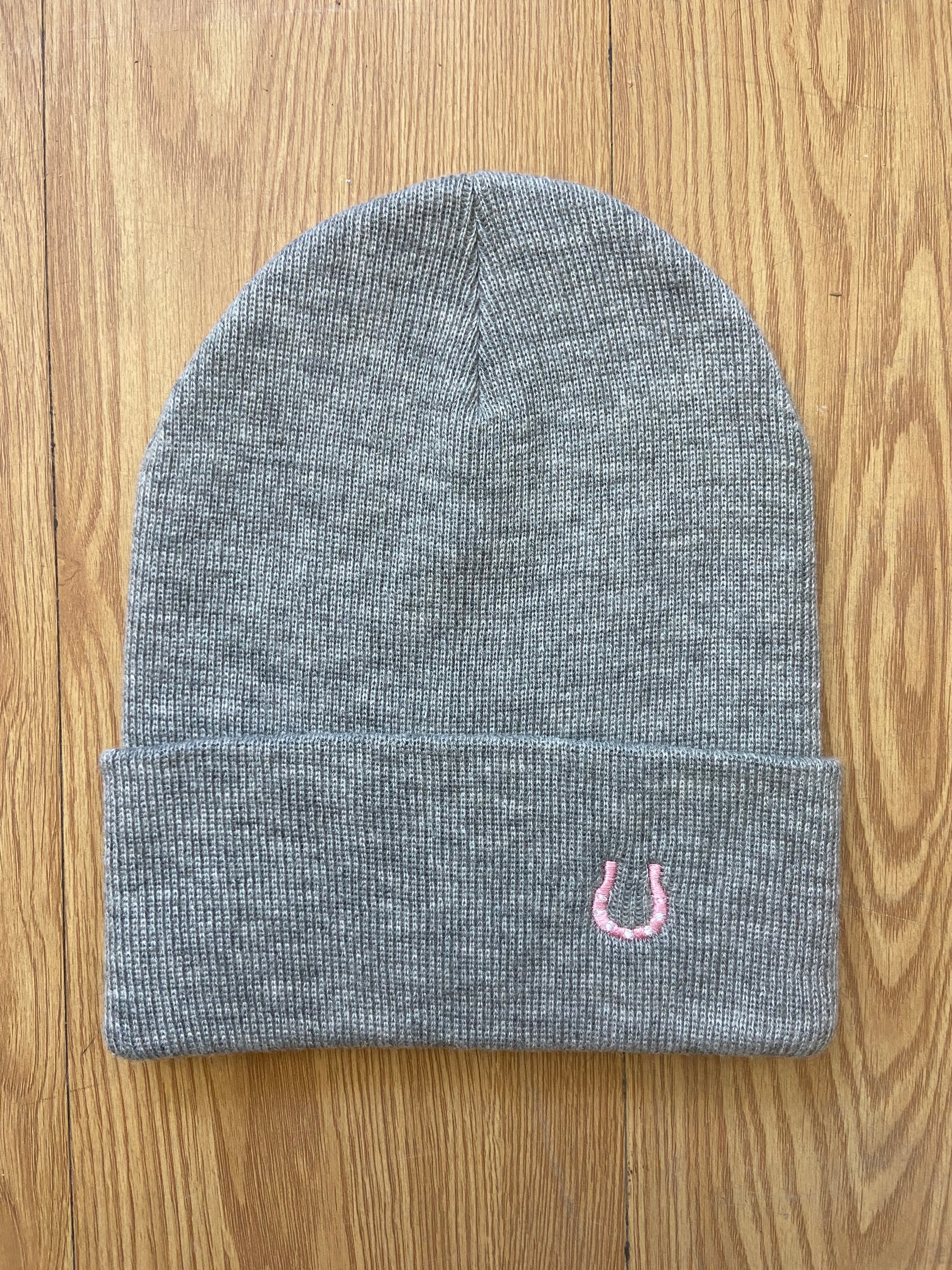 Pink Horseshoe Beanie (Grey)