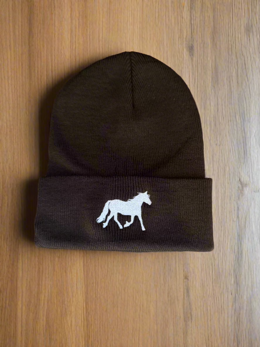 White Horse Beanie (Brown)