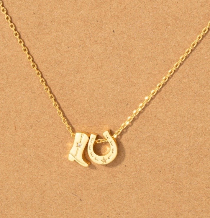 Horseshoe & Boot Necklace Gold