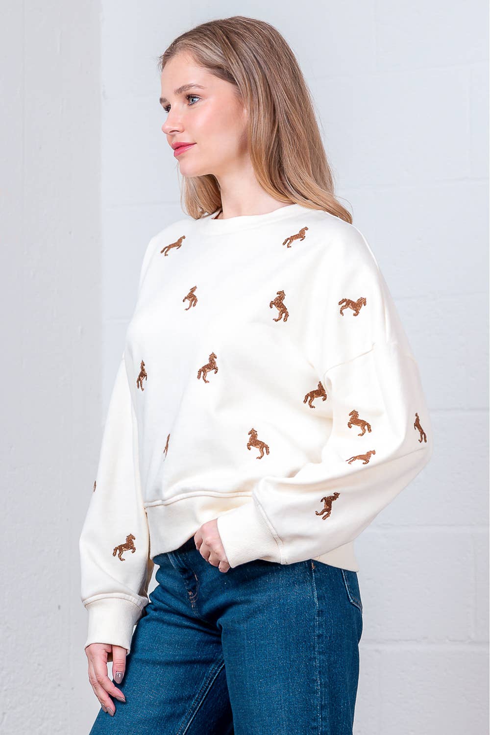 crewneck horse embroidery sweatshirt
