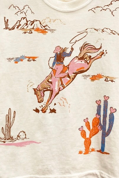 cowgirl collage cropped tee