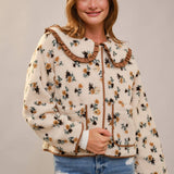 Floral Ruffle Western Sherpa Jacket L