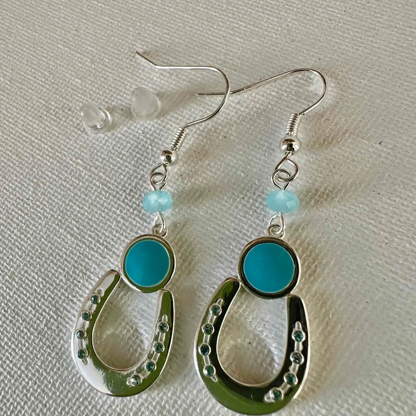 Lucky Horseshoe Aqua Dangles
