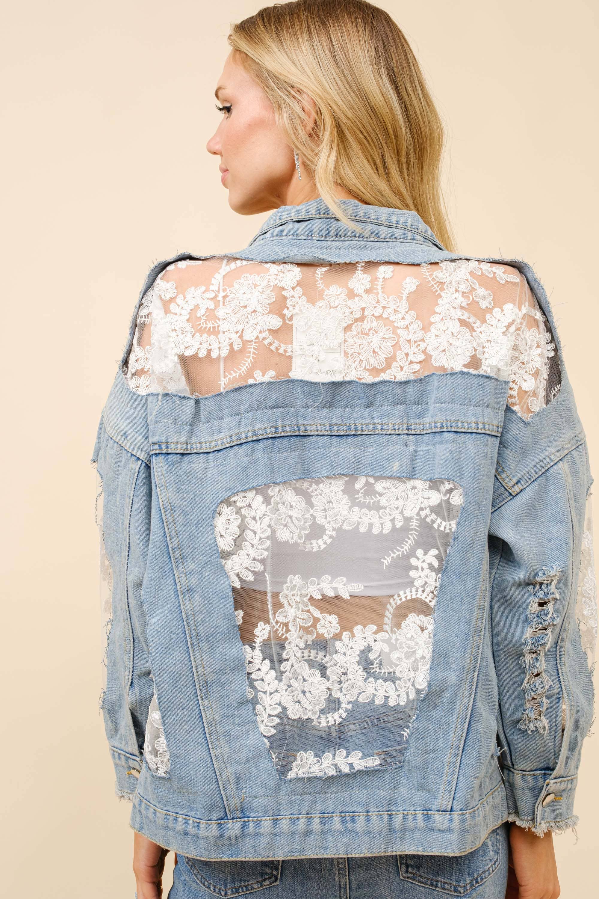 Western Lace Denim Jacket LIGHT WASH