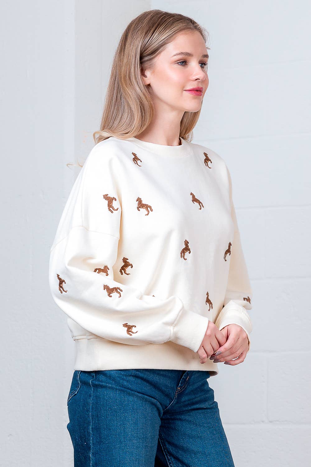 crewneck horse embroidery sweatshirt