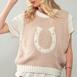 Horseshoe Sweater Vest Small Medium Tan