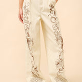 Embroidered Twill Mid Rise Loose Jeans L