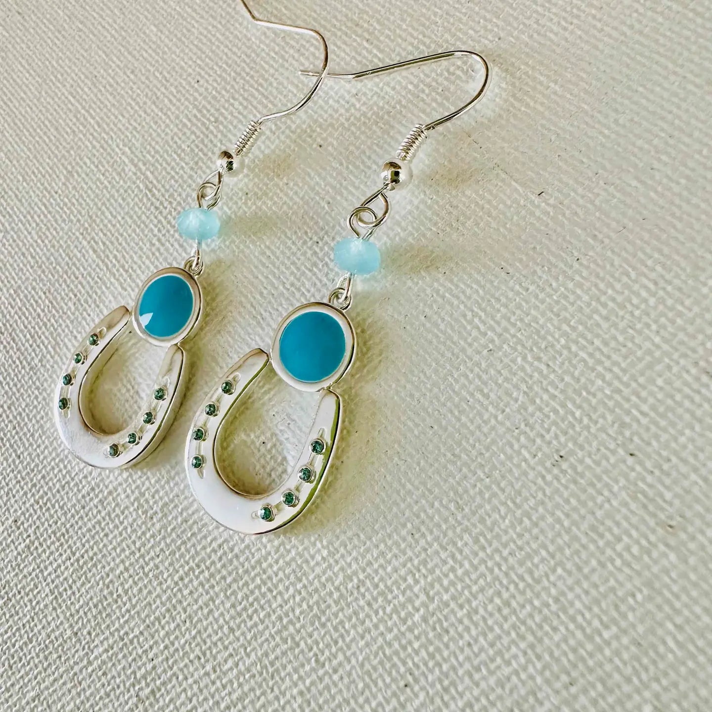 Lucky Horseshoe Aqua Dangles