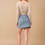 Denim Embellished Pearl Mini Skirt