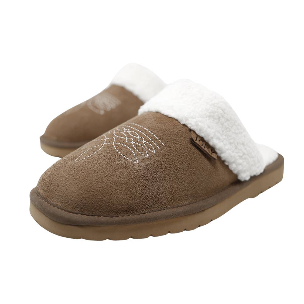 Western Boot Stitch Slippers (Brown)