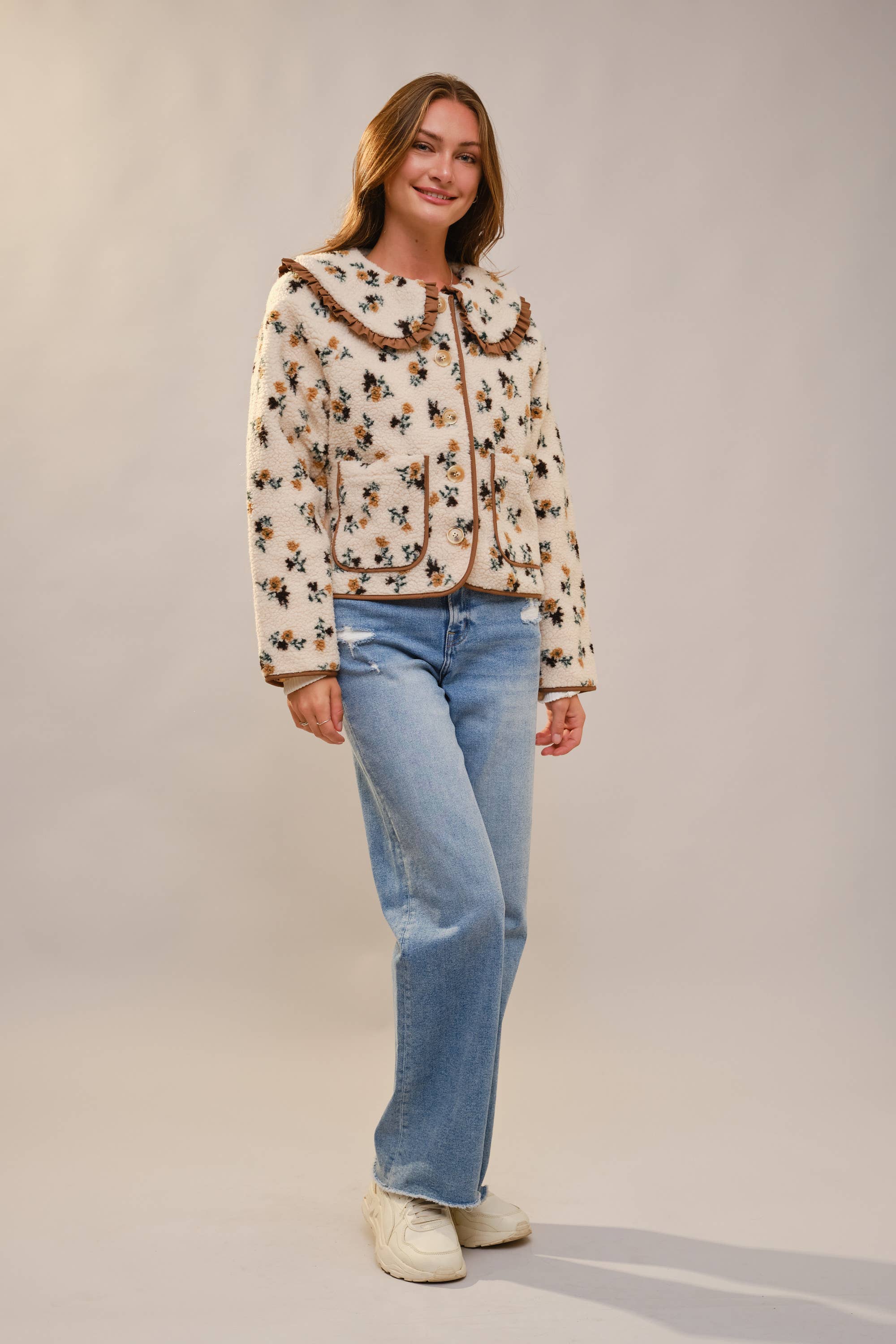 Floral Ruffle Western Sherpa Jacket