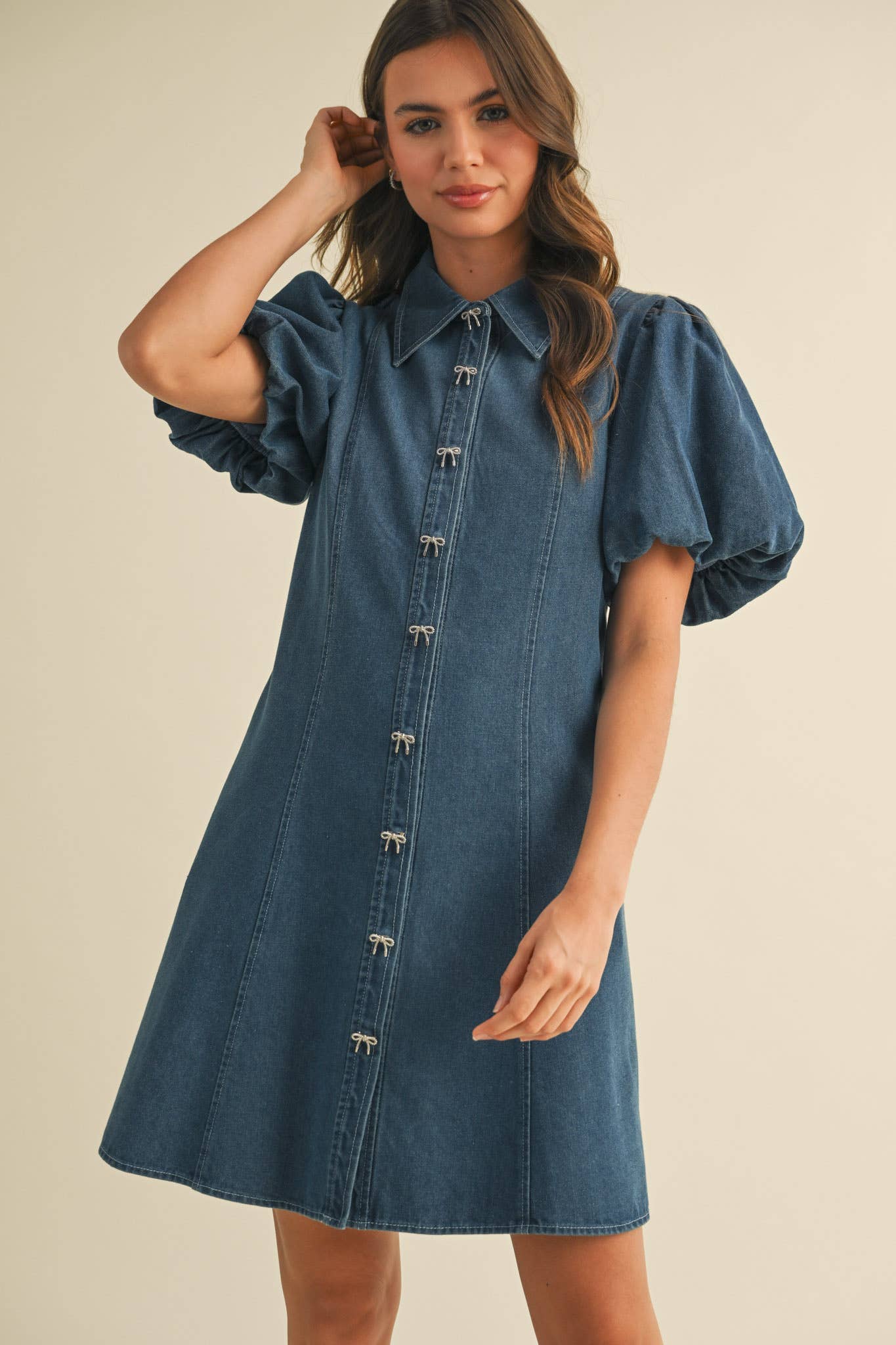 lasso bow denim dress