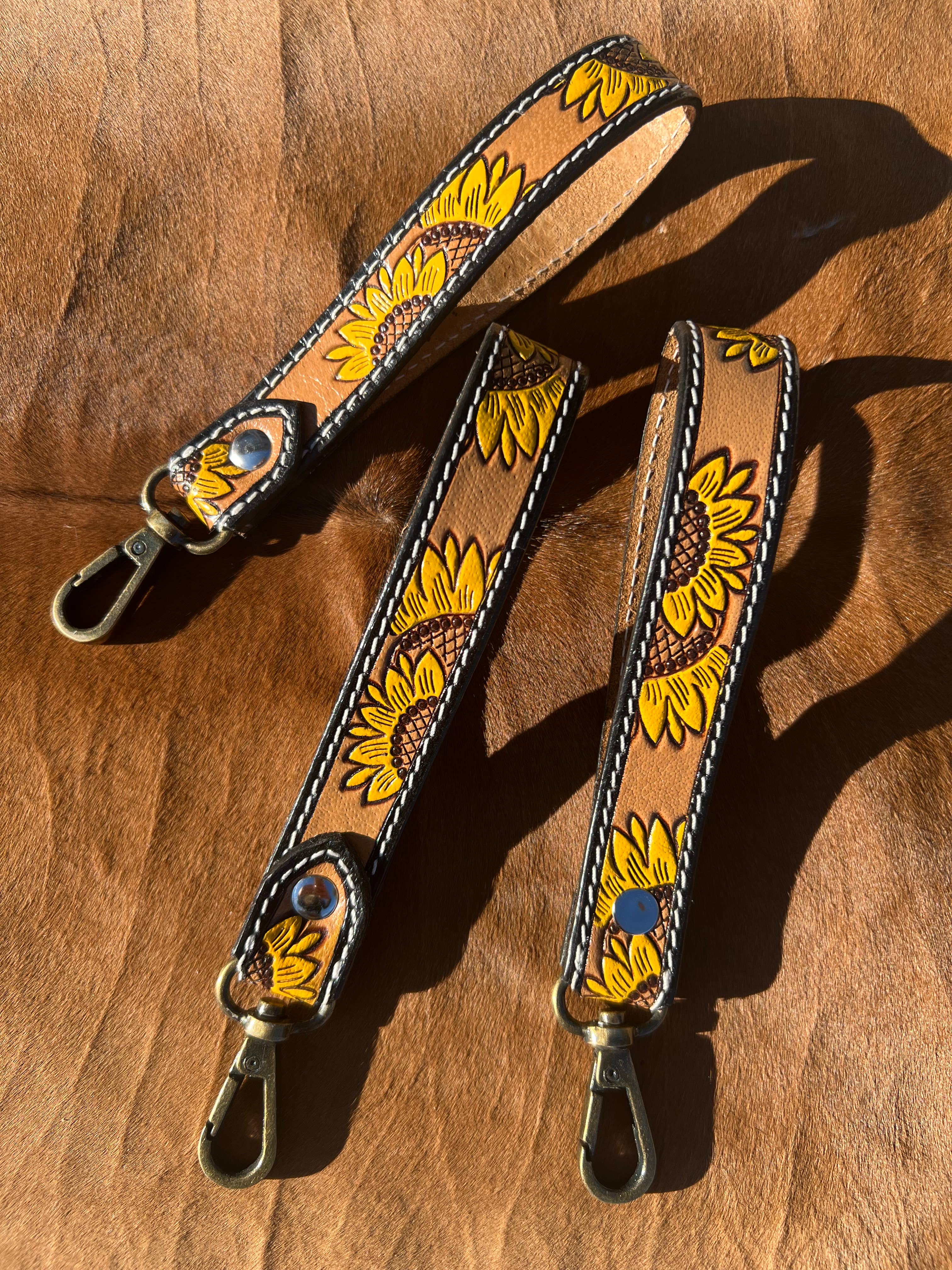 Sunflower Western Leather Keychain