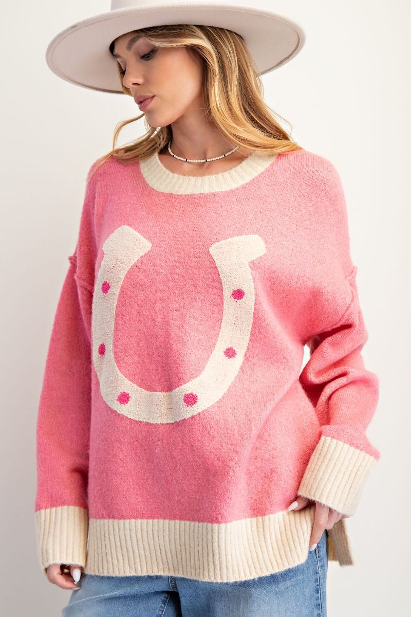 Classy Horseshoe Sweater Pink