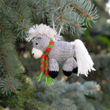 Horse Hand-Knit Ornament Gray