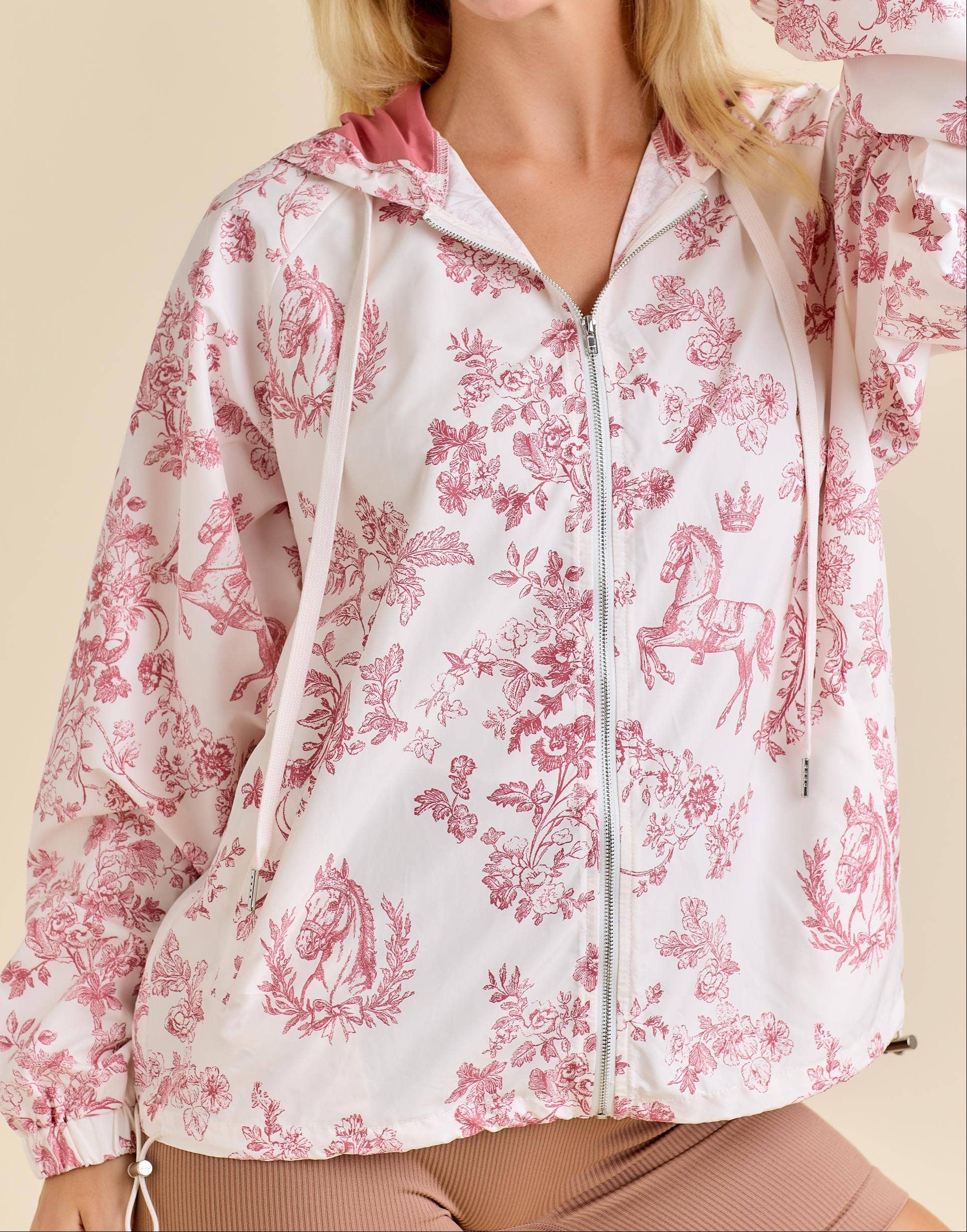 Pink Toile Horse Windbreaker Jacket