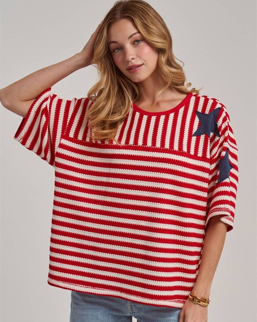 Red White & Ride Waffle Knit Top