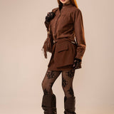 Ruffle Neck Western Snap Button Shirt