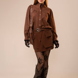 Ruffle Neck Western Snap Button Shirt