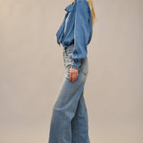 Tie Neck Chambray Blouse