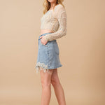 Denim Embellished Pearl Mini Skirt